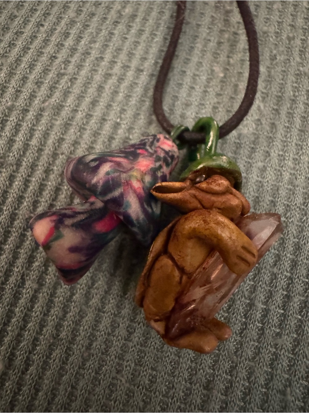 Handmade Gremlin & Swirl Mushroom Pendant Necklace - Brown, Purple, Pink